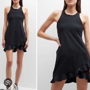 Beyond Yoga Black Ruffled-Hem Mini Dress